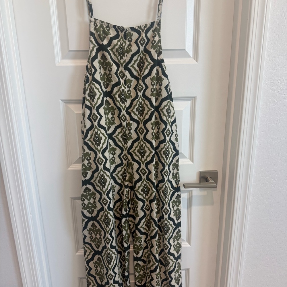 Patterned Olive and Green Wide-Leg Jumpsuit